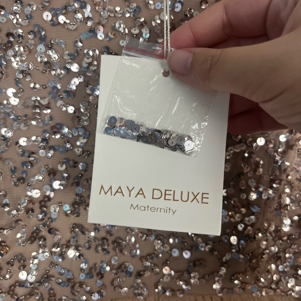 New Maya Maternity long sleeved maxi dress sequin tulle skirt taupe blush 12 - Picture 5 of 13